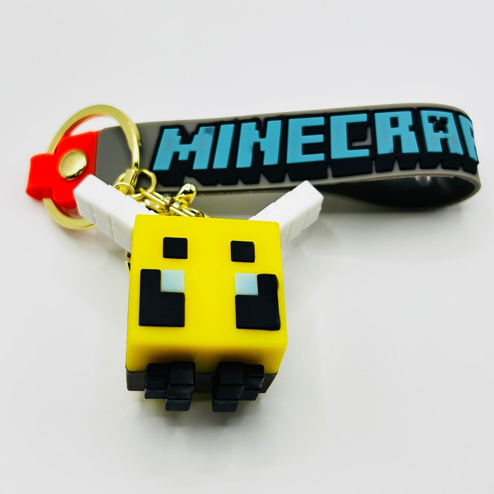 Minecraft Bee Unbranded Keychain Unisex OS Yellow Grey Rubber 3D Wristlet Strap